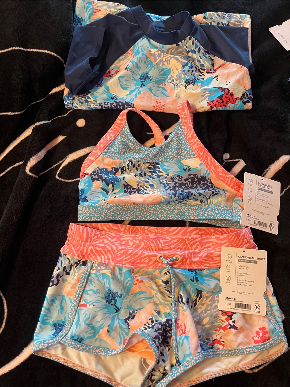 Athleta Coral & Blue Floral Girls' Swim Top & Shorts Set